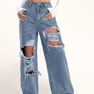 Unbranded ripped wide leg denim jeans